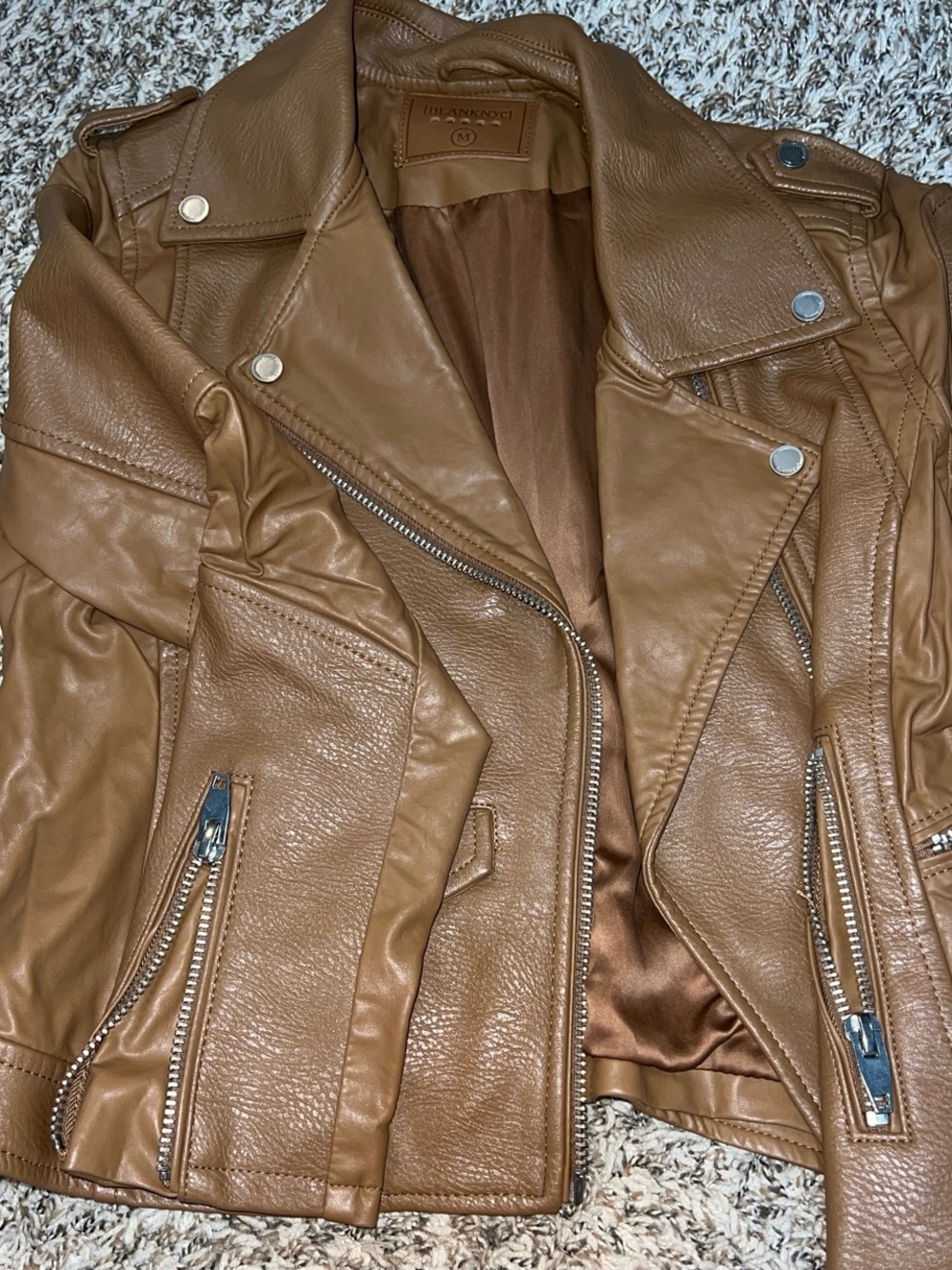 Blank NYC Tan Leather Moto Jacket with Silver Hardware